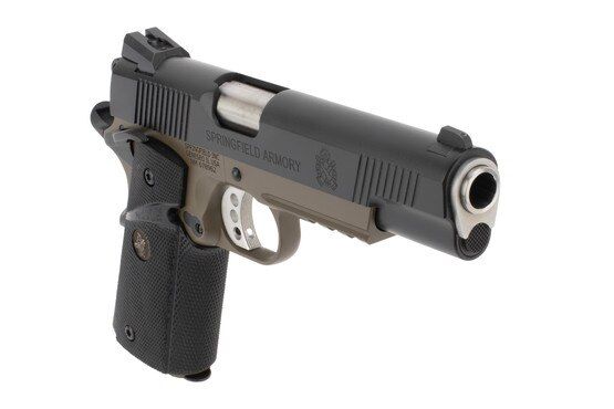 Springfield 1911 Loaded Operator MC .45 ACP Pistol has an OD green frame